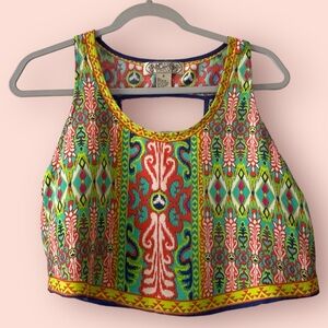 FLYING TOMATO Ethnic Patterned Crop Top with Back Cut Out, Size M.